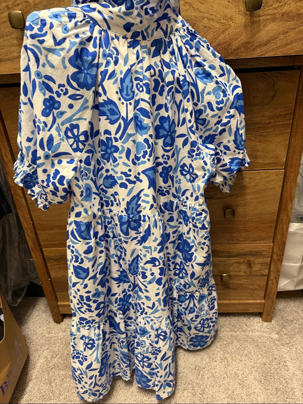 THML White and Blue Floral Tiered Midi Dress S - Picture 3 of 3